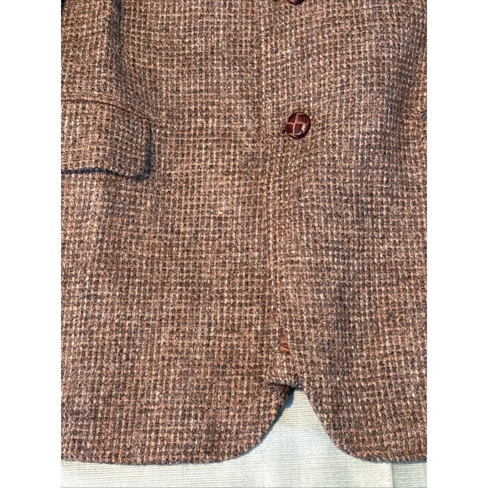Harris Tweed Mens Wool Blazer Brown Houndstooth Sport Coat 2 Button Vintage 42R